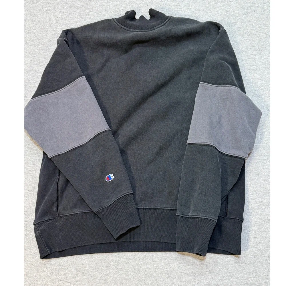 Champion Reverse Weave Quarter Zip Sweatshirt Mens Large Black Grey Colorblock